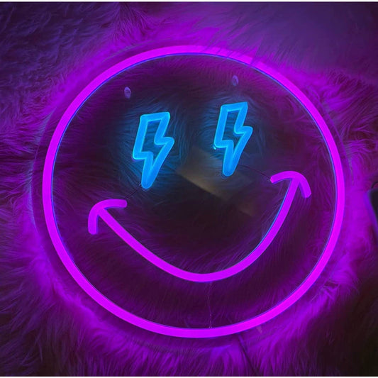 Fun Bright Pink Blue Lightning Eye Smiley Face LED Night Light Room Wall Decor