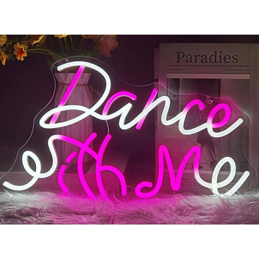 Fun Vivid Bright Pink/White “Dance with Me” LED Night Light Room Wall Decor