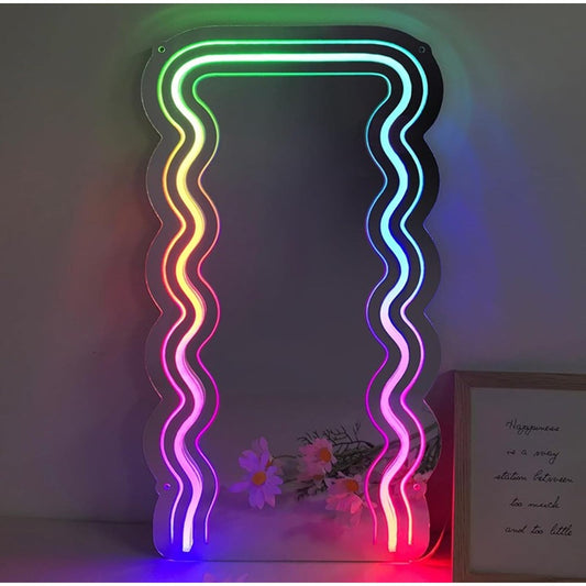 Lovely Bright Rainbow Swiggle Mirror LED Night Light Room Wall Decor