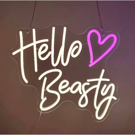 Lovely Bright Hello Beasty Heart LED Night Light Room Wall Decoration