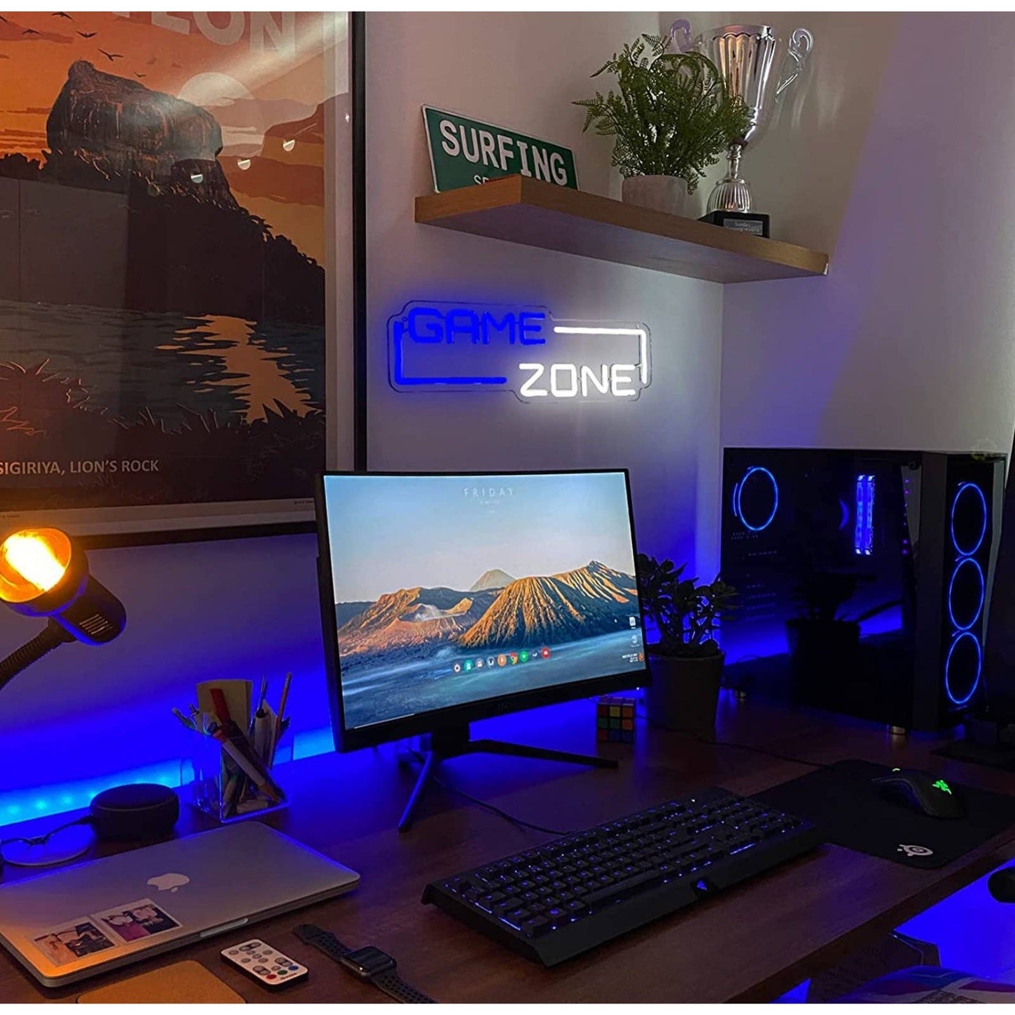 Cool Bright Blue / White Game Zone LED Night Light Room Wall Decoration