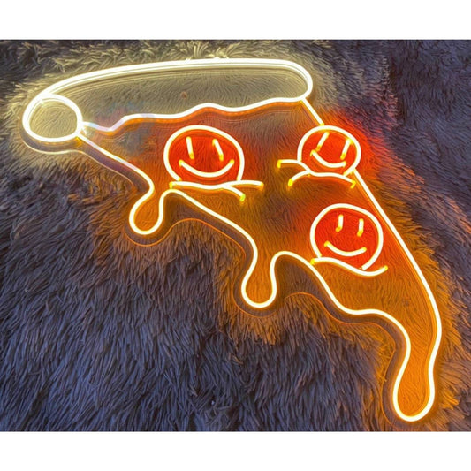 Unique Fun Bright Smiley Face Pepperoni Pizza LED Night Light Wall Art Room Deco