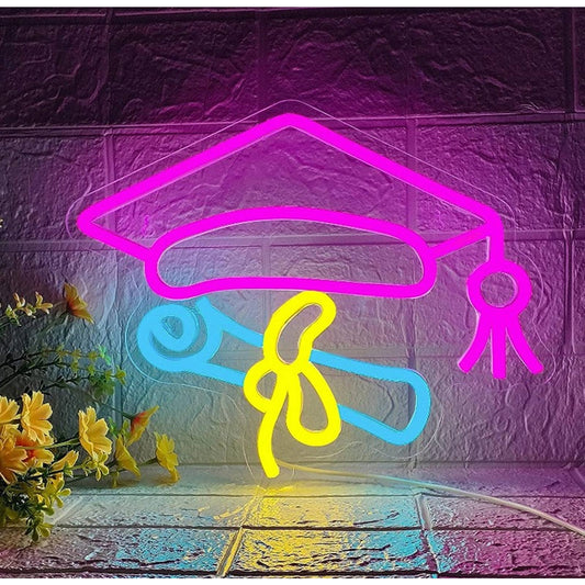 Vivid Bright Pink Graduation Cap and Diploma LED Night Light Celebration Decor