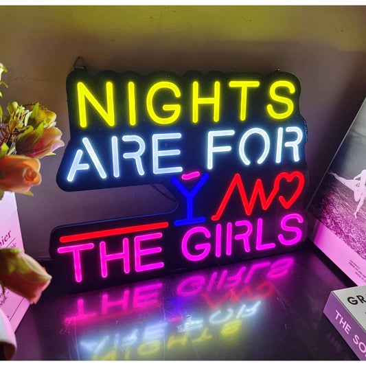 Fun Bright Colorful “Nights are for the Girls” LED Night Light Party Room Wall D