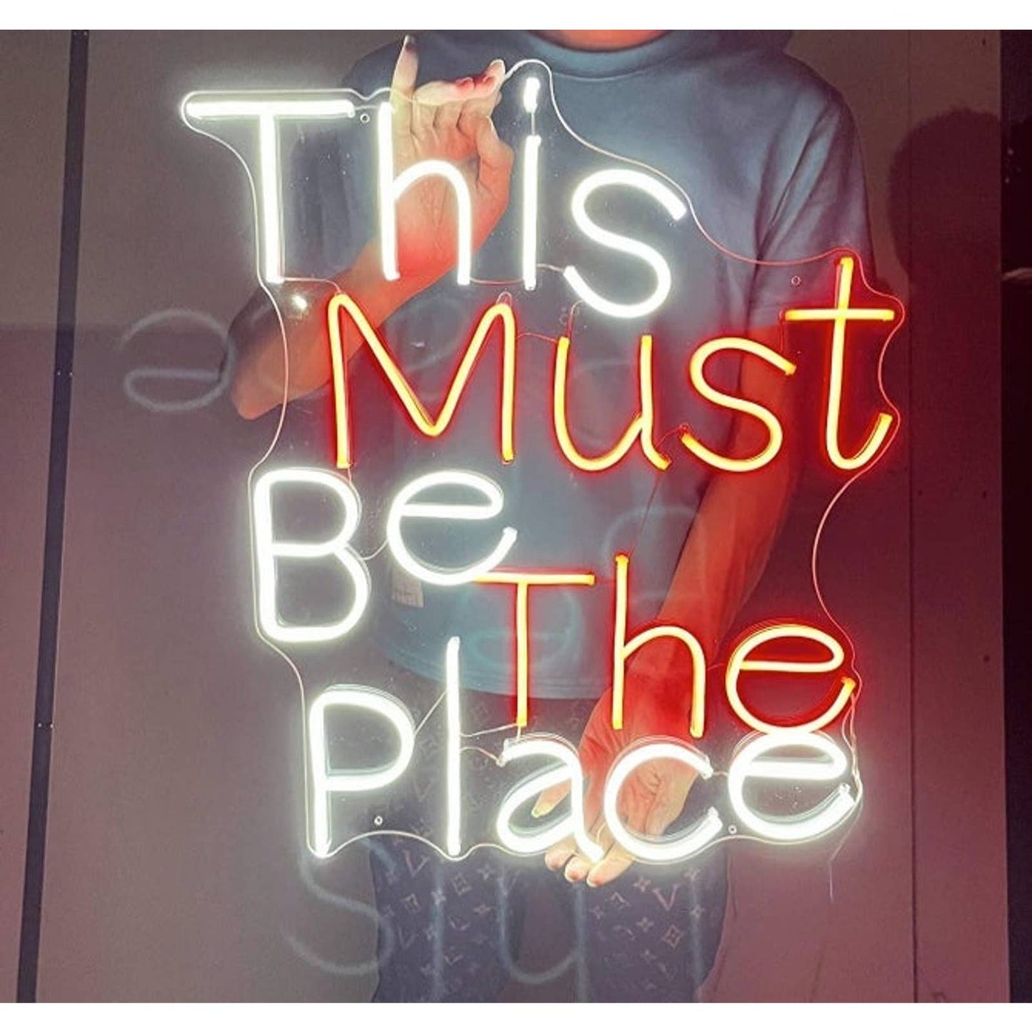 Vivid Large Bright Red / White “This Must Be The Place” LED Night Light Room Wal