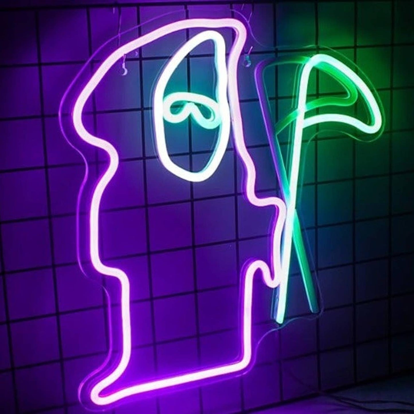Spooky Bright Green/Purple Grim Reaper LED Light Halloween Decor