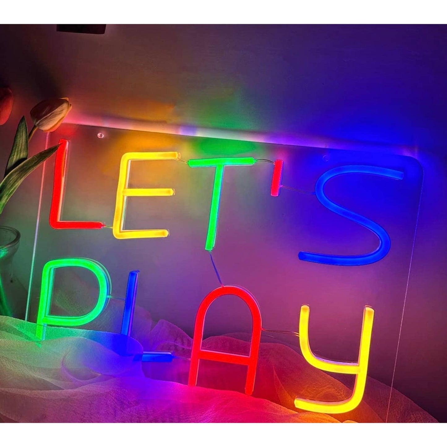 Fun Bright Colorful “Let’s Play” LED Night Light Sign Game Room Wall Decor