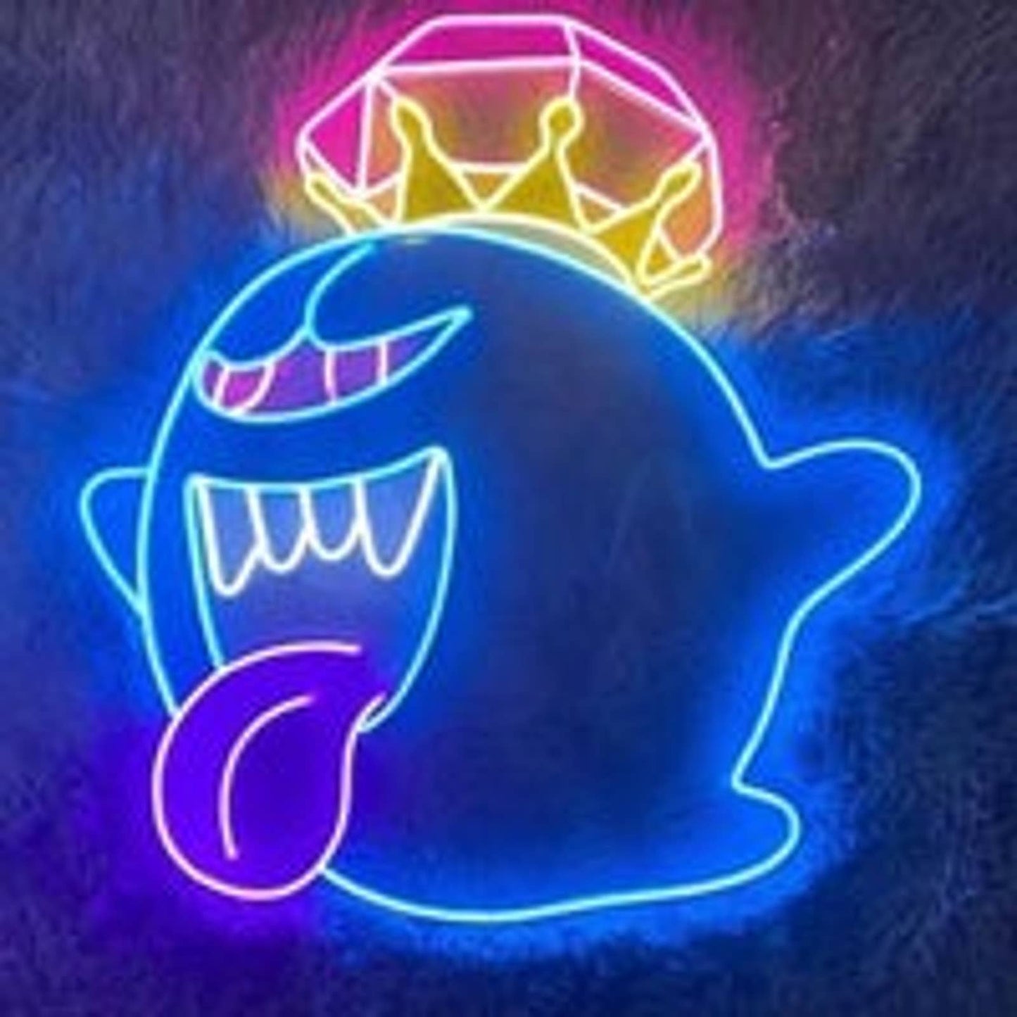 Bright Blue Diamond Crown King Boo LED Night Light Video Game Room Wall Decor