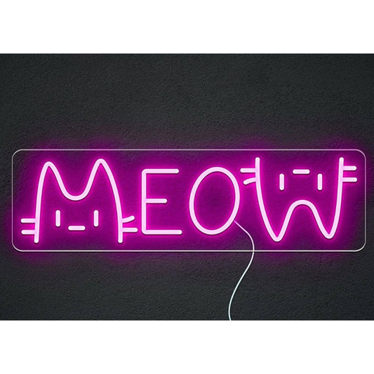 Fun Vivid Bright Pink “MEOW” Kitty Cat Lovers LED Night Light Room Wall Decor