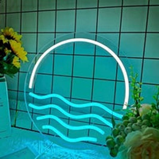 Lovely Bright Cool Blue Sunset over Ocean LED Night Light Room Wall Decoration