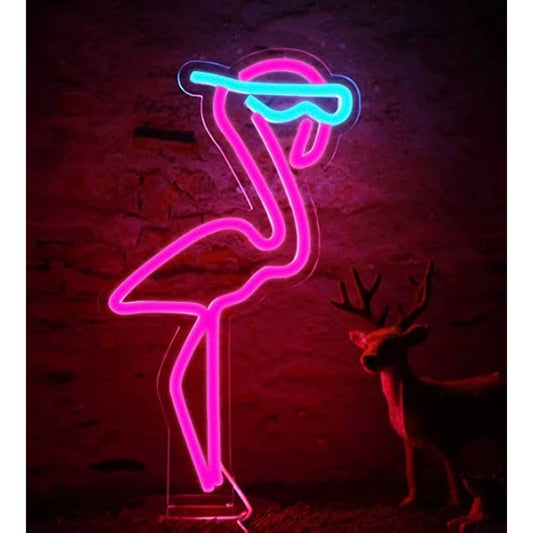 Cute Bright Standing Pink Flamingo with Sunglasses LED Night Light Room Decor