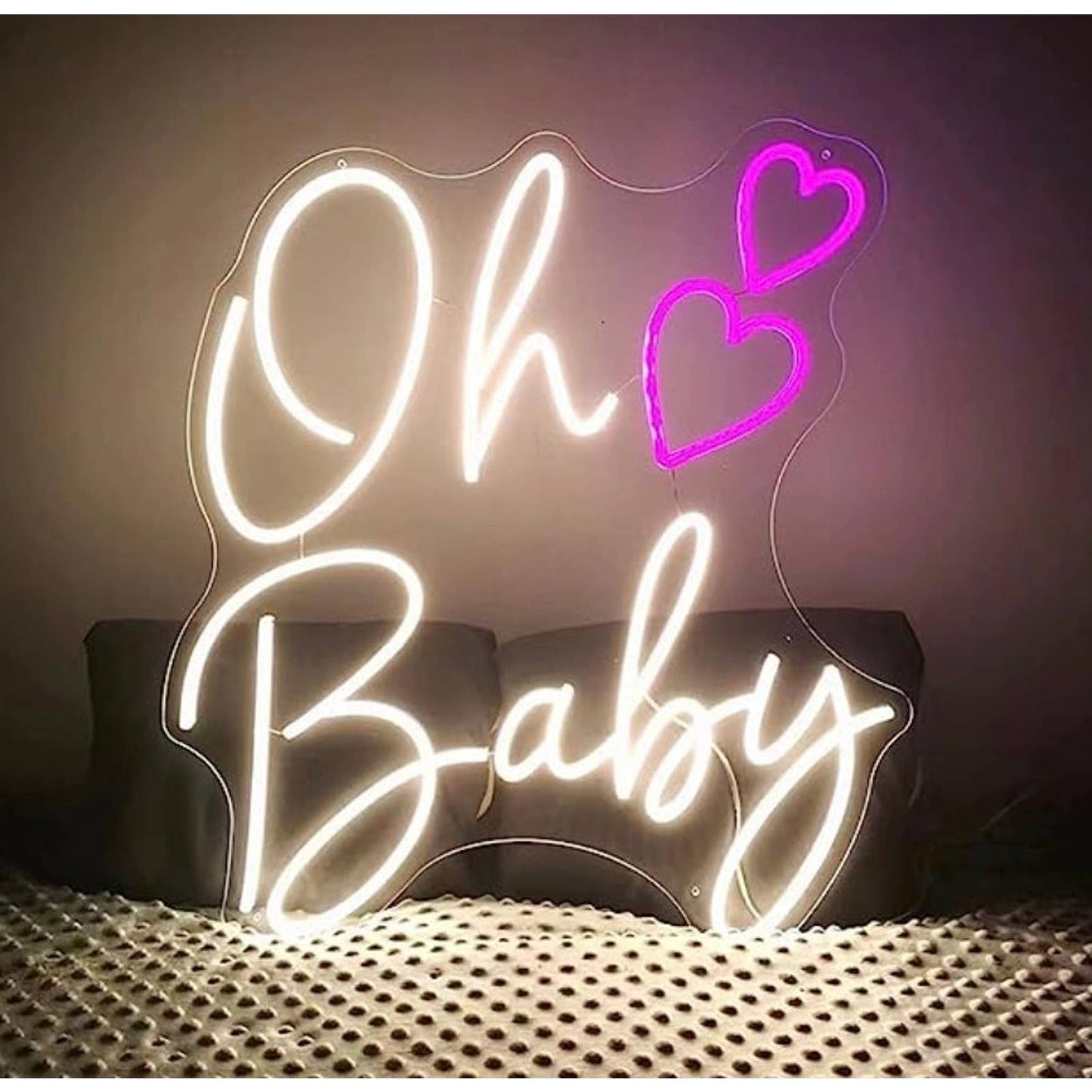 Vivid Bright Double Pink Heart “Oh Baby” LED Night Light Room Wall Decoration