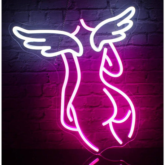 Lovely bright Pink Angel Wing Woman Back LED Night Light Room Wall Decor