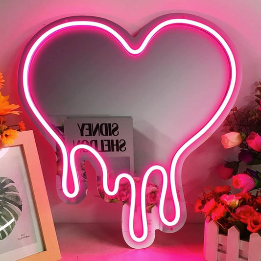 Lovely Quality Bright Pink Melting Heart Mirror LED Light Room Wall Decor