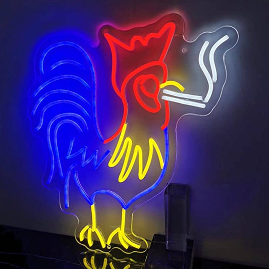 Fun Bright Colorful Smoking Rooster LED Night Light Room Wall Decoration