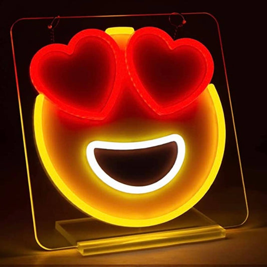 Fun Vivid Bright Heart Eye Love Emoji LED Night Light Sign Room Wall Decor
