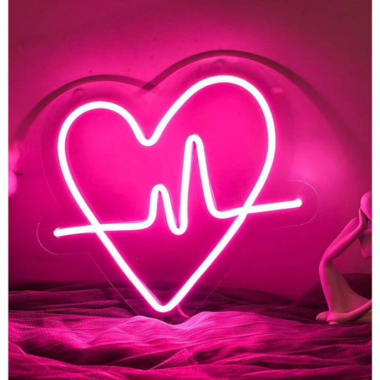 Vivid Bright Warm Pink Heart Beat LED Night Light Room Wall Decor