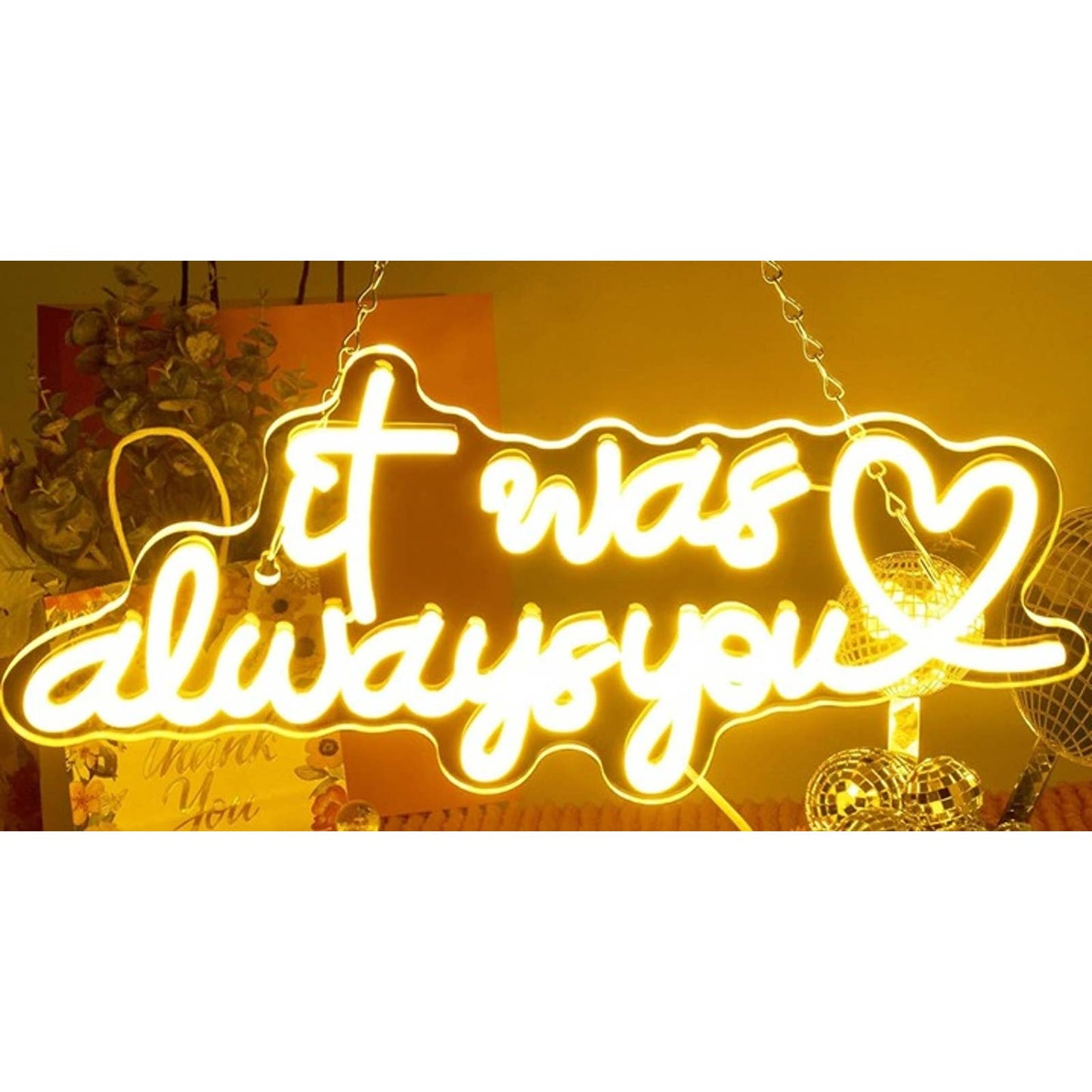 Lovely Warm Bright White “It was Always You” Heart LED Night Light Love Decor