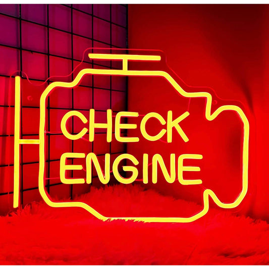 Bright Red Check Engine LED Night Light Sign Garage Wall Car Decoration