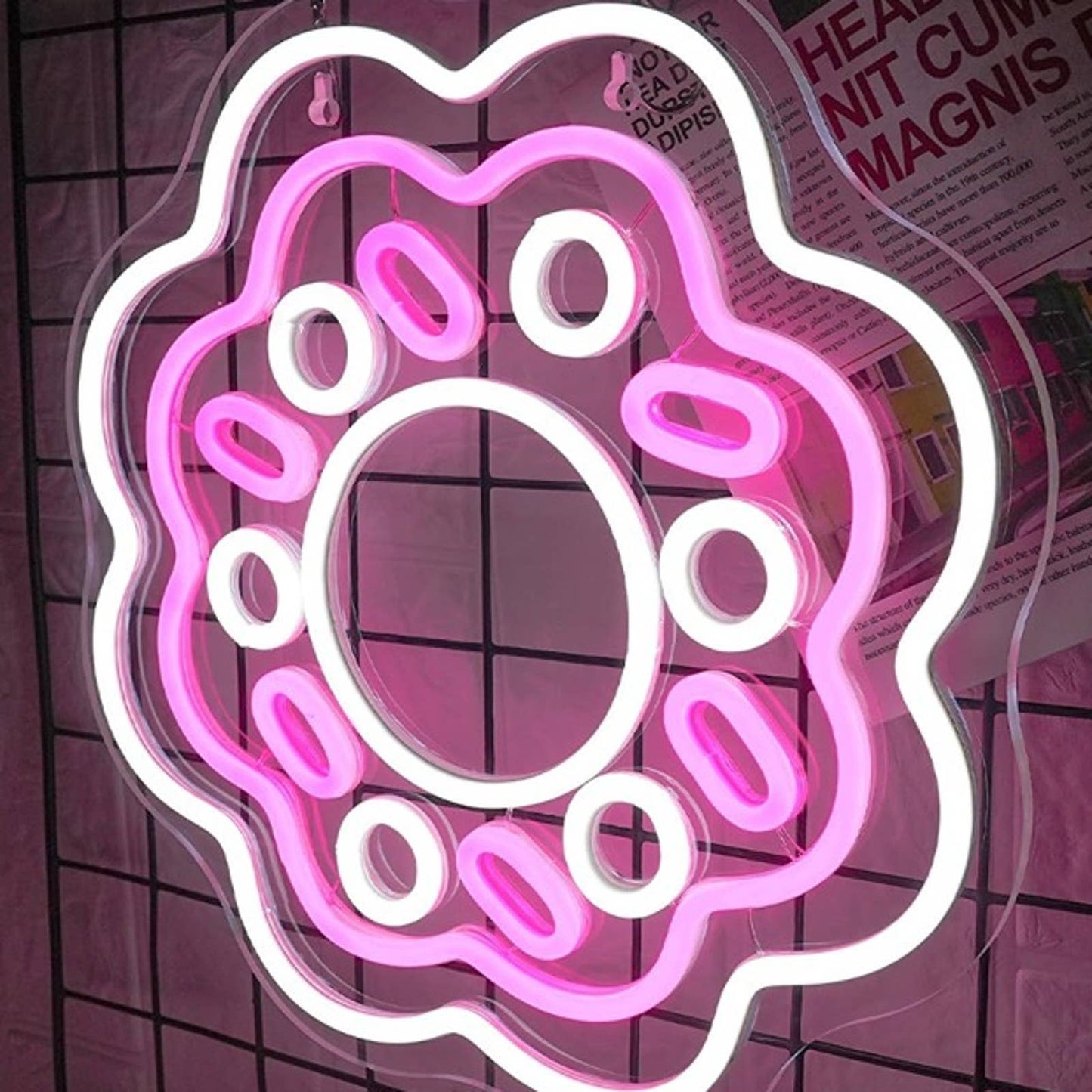 Lovely Tasty Bright Pink Flower Donuts LED Night Light Room Wall Decor