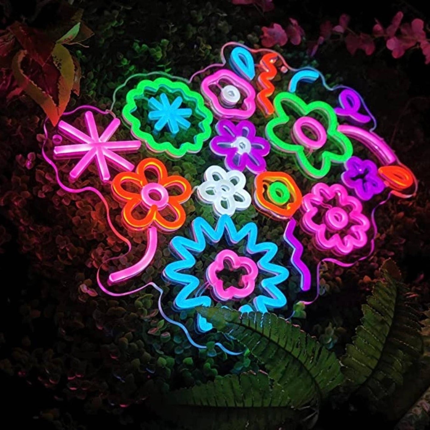 Lovely Vivid Bright Rainbow Flower Cluster LED Night Light Room Wall Decoration