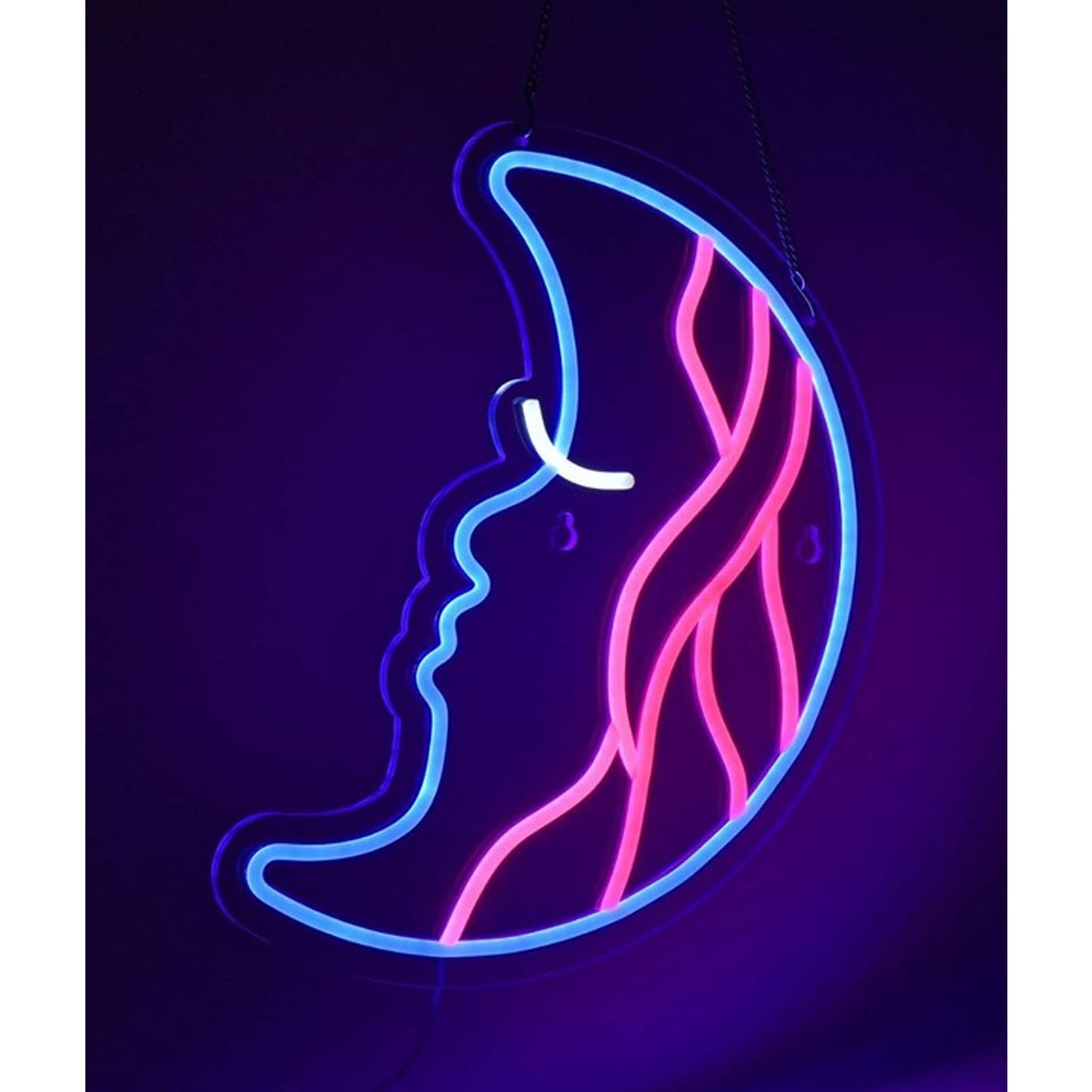 Fun Bright Blue/Pink Crescent Moon Waves LED Night Light Room Wall Decor