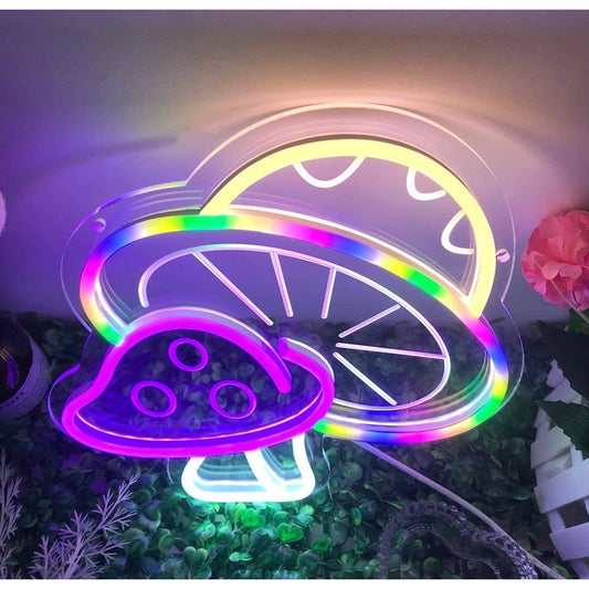 Lovely Bright Pink & Rainbow Double Mushroom LED Night Light Room Decoration