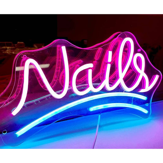 Lovely Bright Pink / Blue Nail LED Night Light Salon Spa Sign Decor