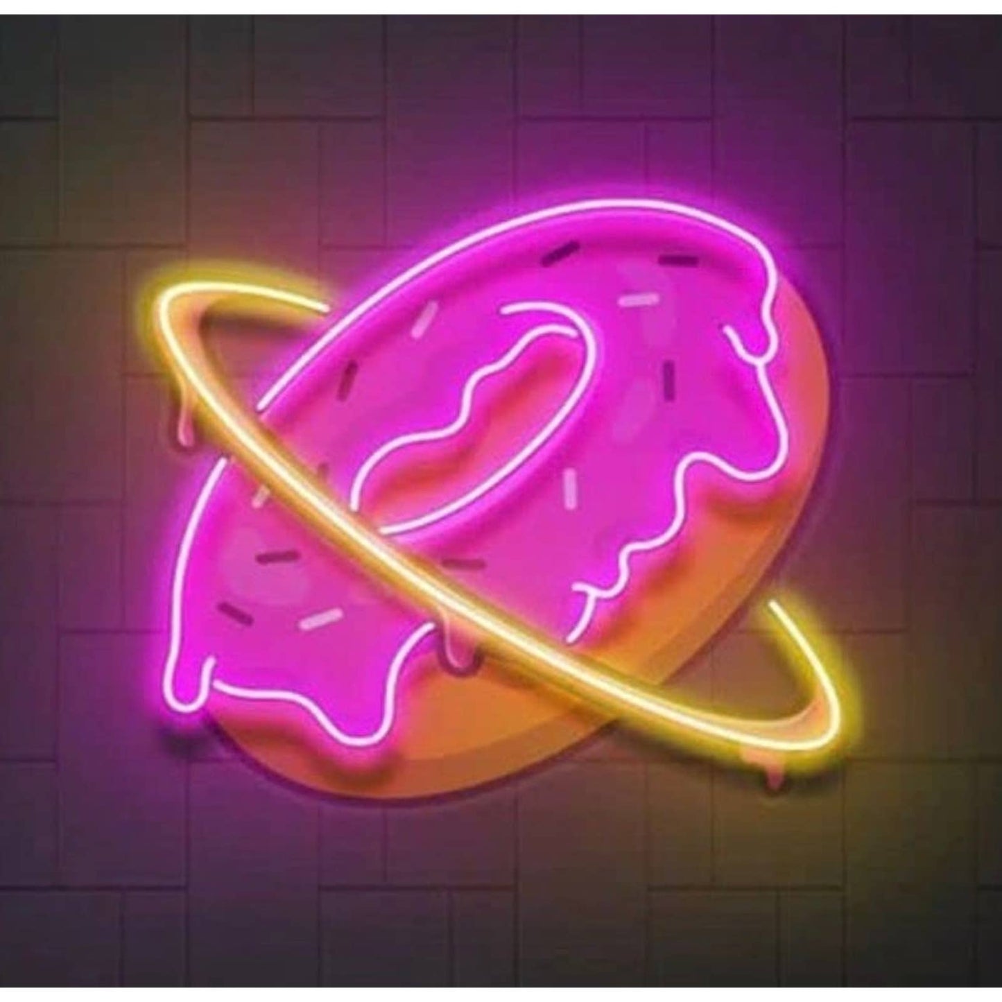 Tasty Sweet Pink Frosting Planet Donut LED Night Light Room Wall Art Decor