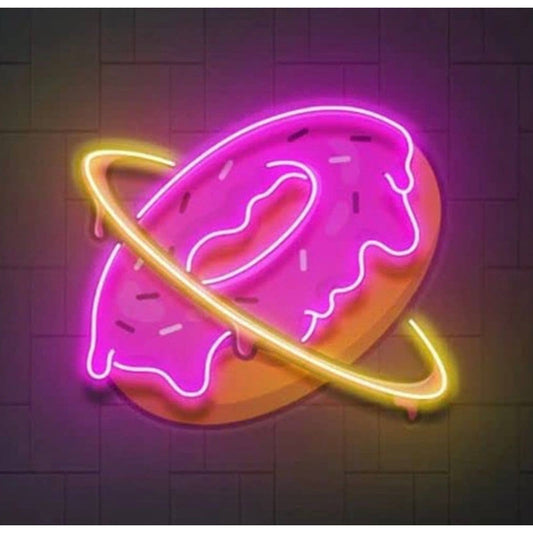 Tasty Sweet Pink Frosting Planet Donut LED Night Light Room Wall Art Decor
