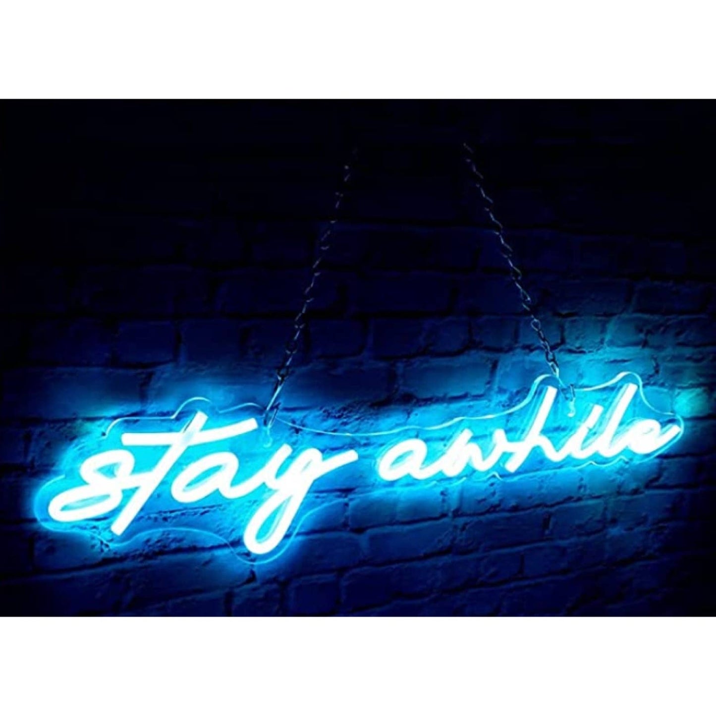 Bright Lovely Cool Blue “stay awhile” LED Night Light Room Wall Decoration