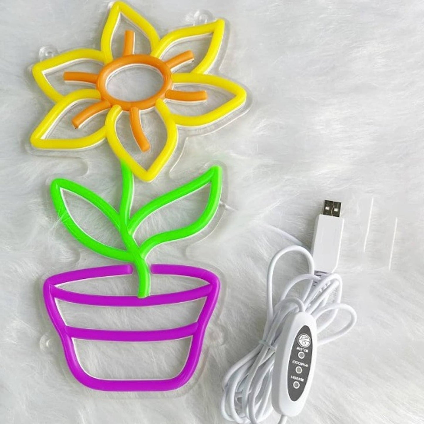 Adorable Vivid Bright Flower in a Pot LED Night Light Flora Room Wall Decor