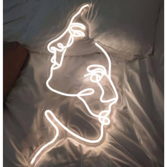 Lovely Bright White Abstract 2 Face String Neon LED Night Light Art Room Wall De