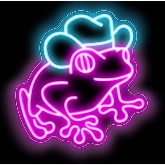 Cute Bright Pink Frog wearing a Cowboy Hat LED Night Light Room Wall Decoration