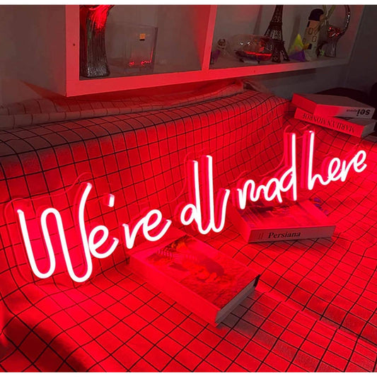 Fun Bright Red “We’re All Mad Here” LED Night Light Room Wall Decoration