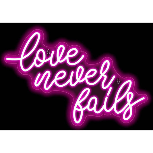 Lovely Bright Pink “Love Never Fails” LED Night Light Room Wall Decoration