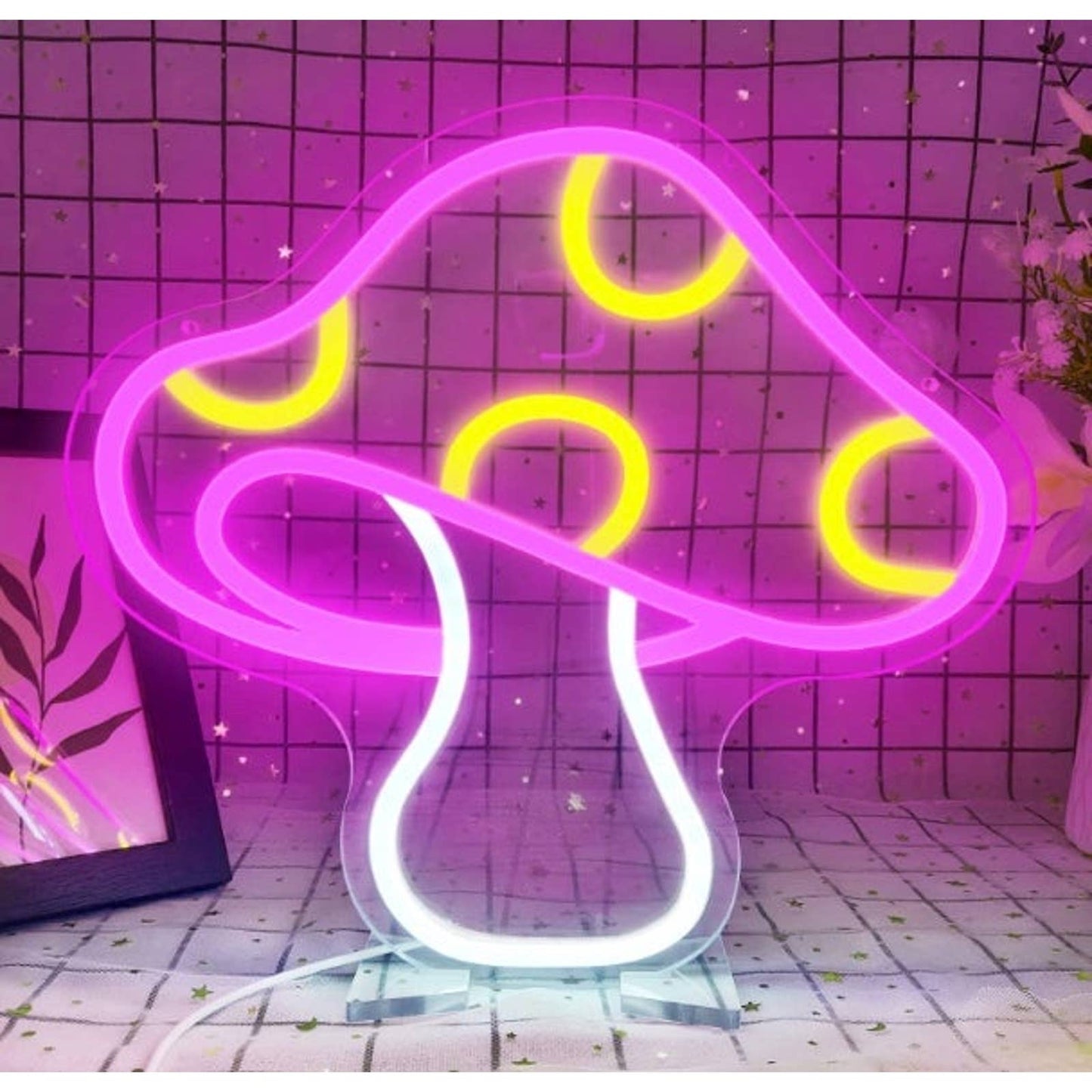 Cute Bright Pink Spotted Mushroom LED Night Light Room Wall Decoration