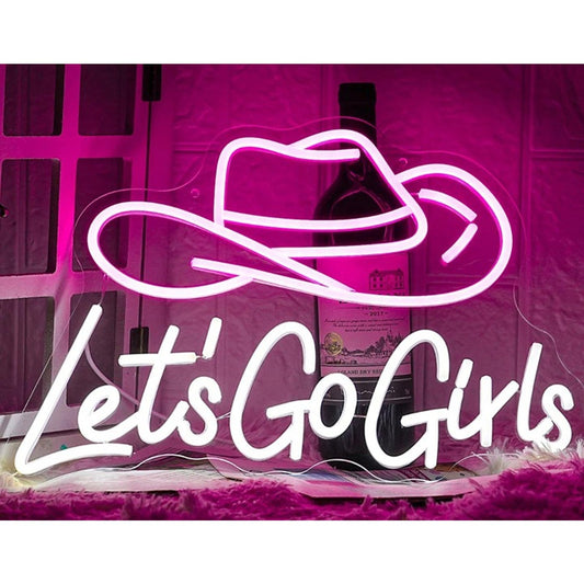 Fun Bright Pink “Let’s Go Girls” Cowgirl Hat LED Night Light Room Decoration