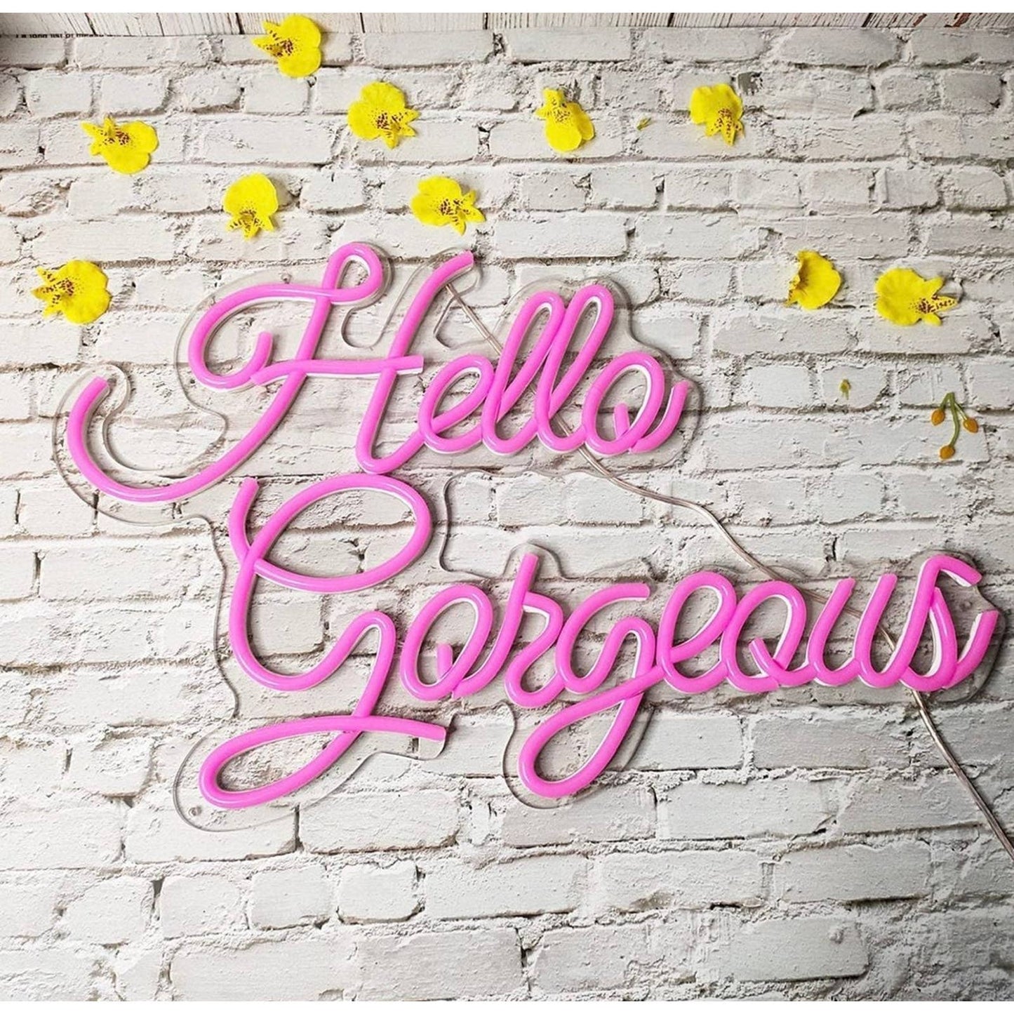 Lovey Bright Large Pink “Hello Gorgeous” LED Night Light Wall Room Decoration