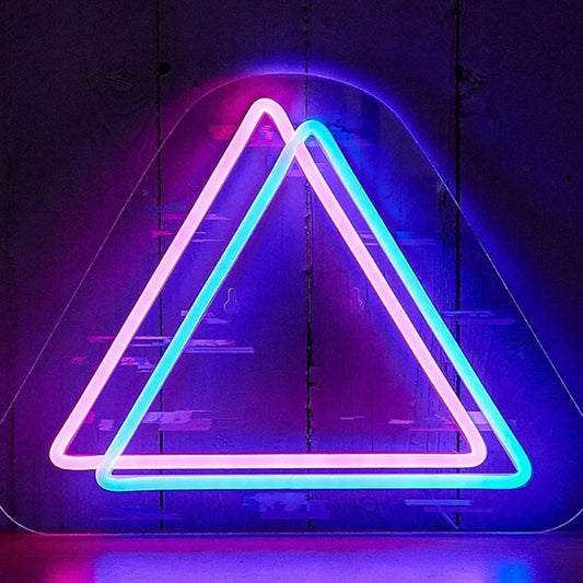 Vivid Bright Pink / Blue Double Triangle LED Night Light Art Room Wall Decor