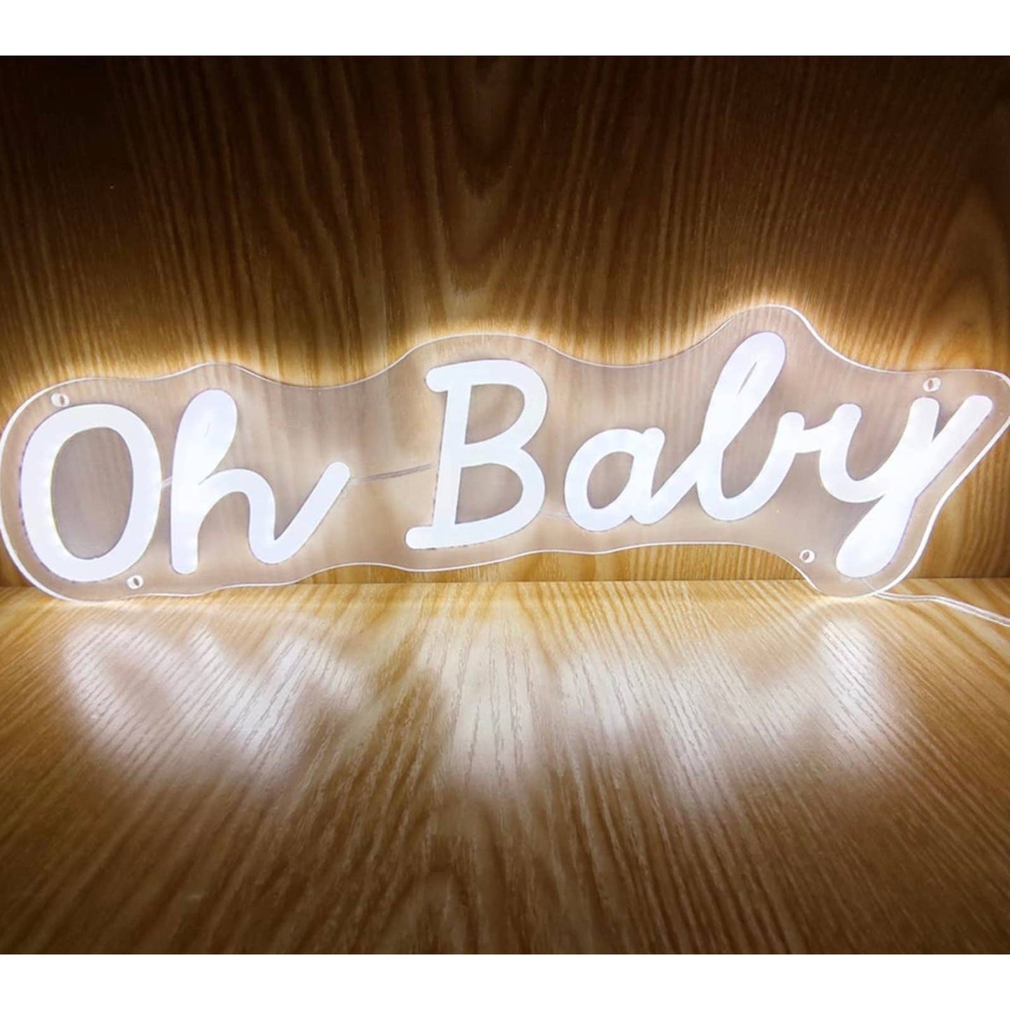 Simple Cool White “Oh Baby” LED Night Light Room Wall Decoration