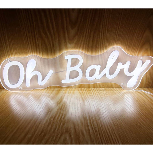 Simple Cool White “Oh Baby” LED Night Light Room Wall Decoration