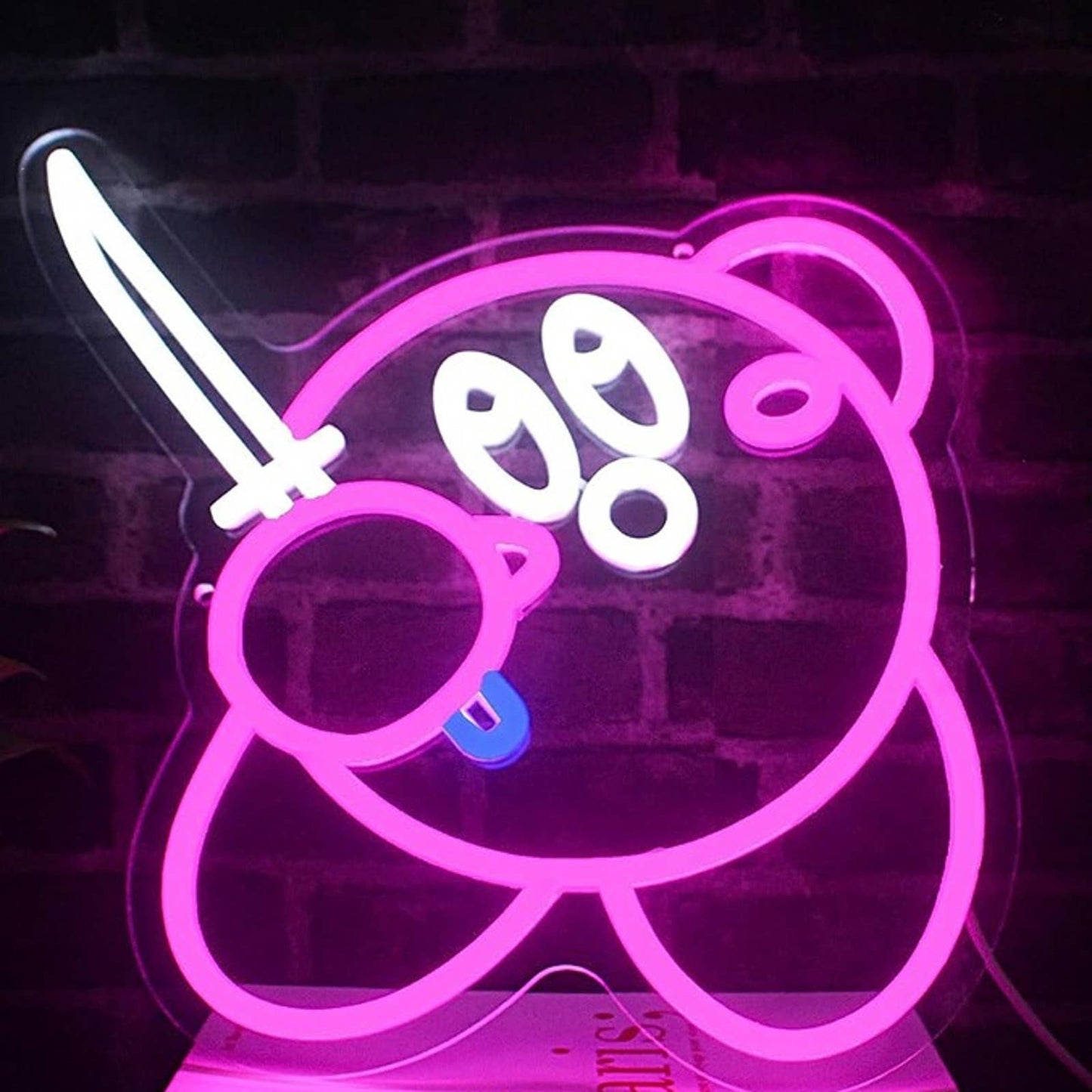 Fun Bright Pink Kirby w/ a Katana Sword LED Light  Video Game Room Decor