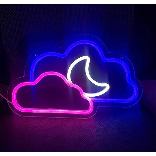Lovely Bright Blue Cloud Pink Cloud White Moon LED Night Light Room Wall Decorat