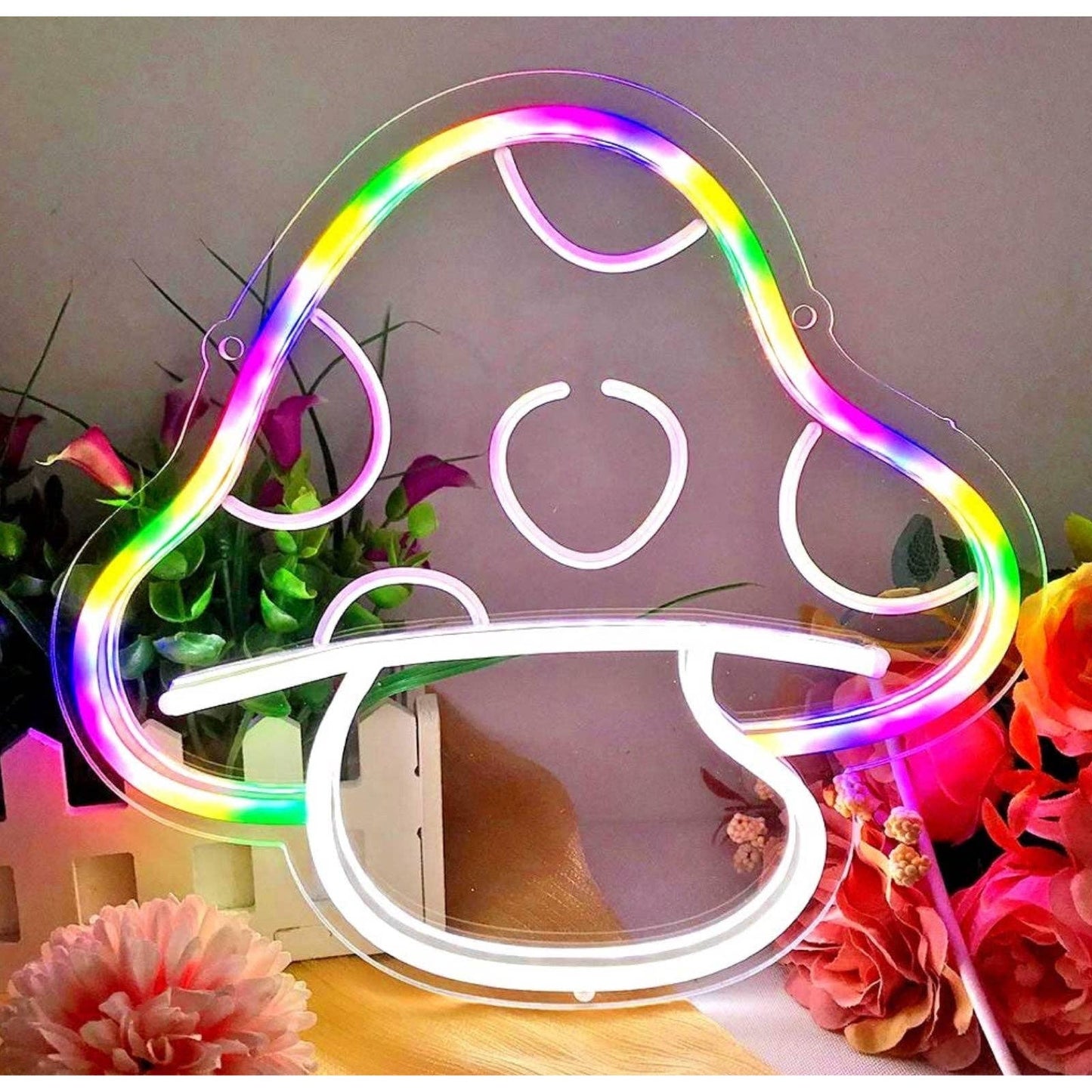 Cute & Adorable Baby Rainbow Mushroom LED Night Light Room Wall Decor