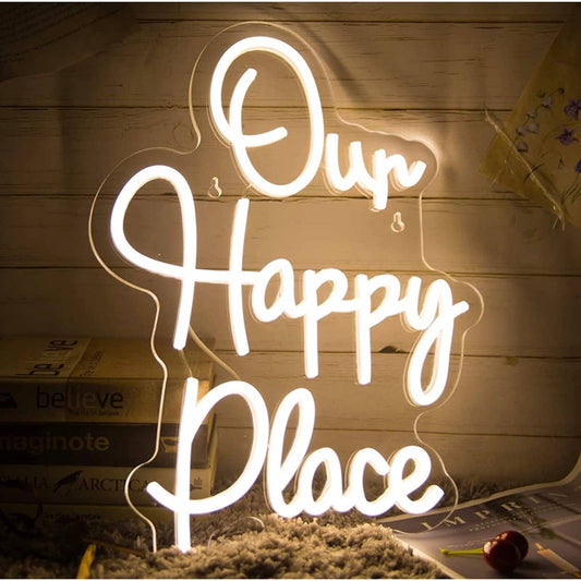 Lovely Bright White “Our Happy Place” LED Night Light Romantic Room Wall Decor