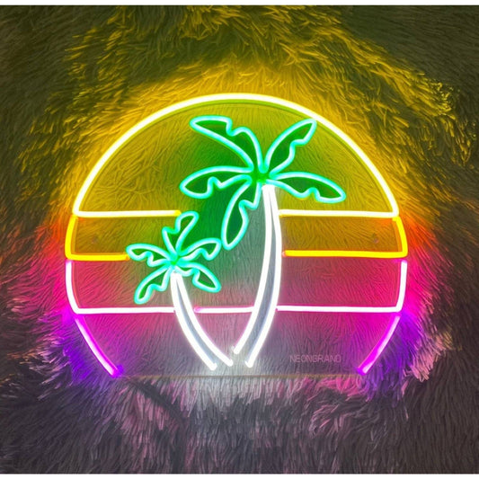 Lovely Bright Tropical Double Palm Tree Retro Sunset LED Night Light Room Decor