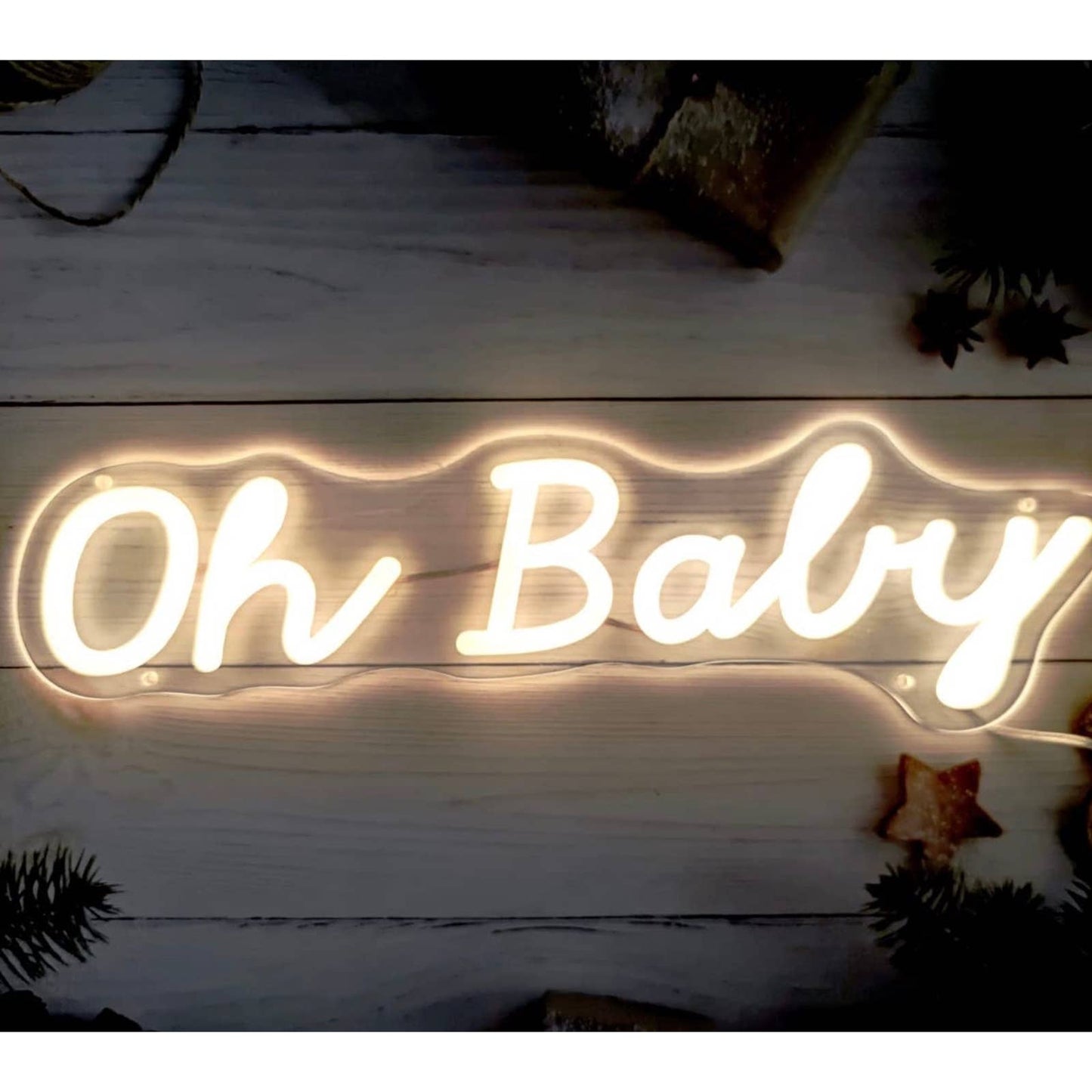 Simple Cool White “Oh Baby” LED Night Light Room Wall Decoration