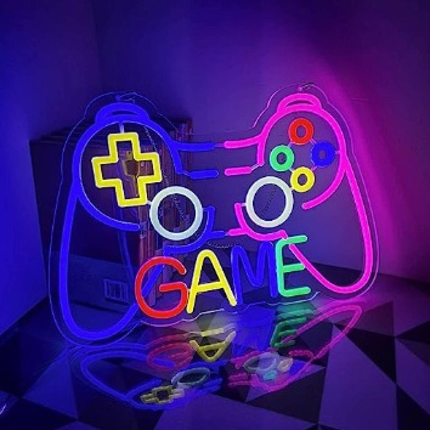 Fun Vivid Bright Pink/Blue Rainbow Game Controller LED Night Light Gamer Decor