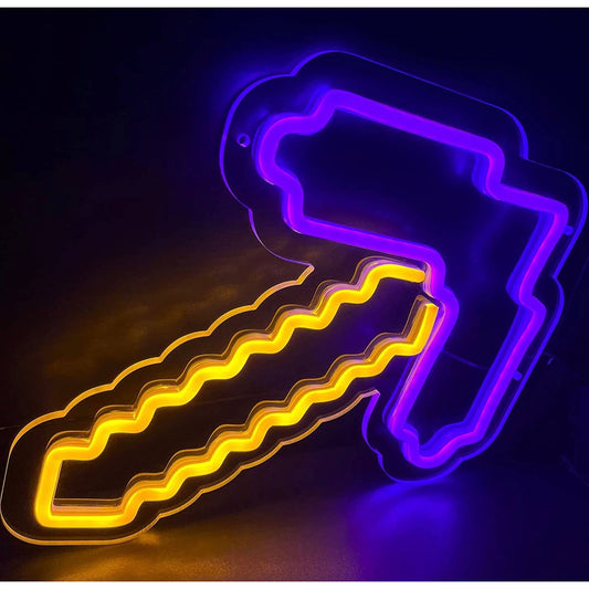 Fun Bright Mine Craft Pickaxe LED Night Light Room Wall Video Game Decoration